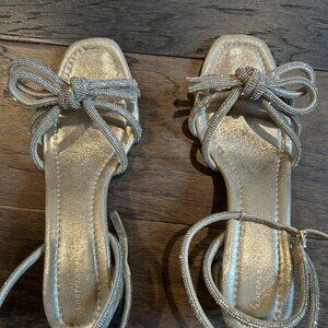 Loeffler Randall Mikel Strass Bow Ankle-Strap Sandals (Cappuccino Size 8.5B)